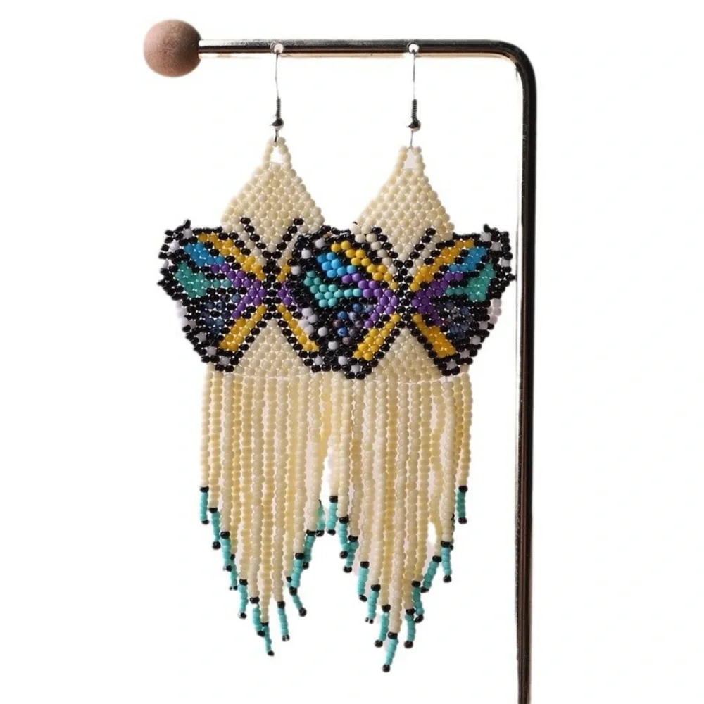 Colorful Beaded Butterfly Dangle Earrings - Picture 4 of 5